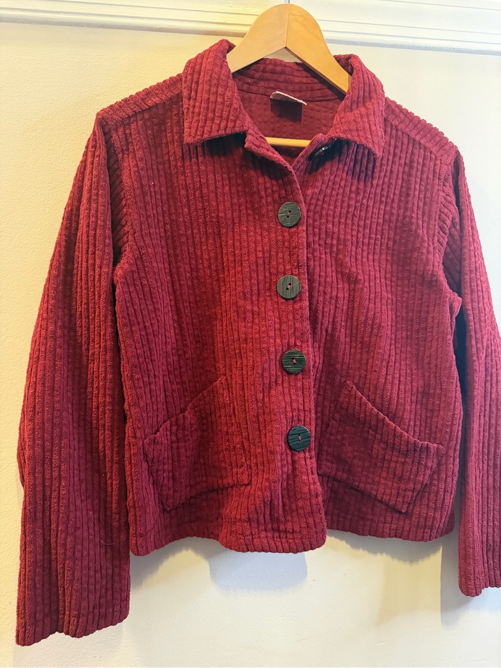 Vintage color me cotton Ribbed Corduroy Jacket in Berry Red